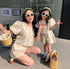 Mommy & Daughter Floral Embroidery Square Collar Puff Sleeve Shirt & Shorts 2 Piece Set