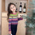 Girls Trumpet Sleeve Slim-fit Colorful Striped Knitted Cardigans