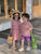 Siblings Floral Short Sleeve Shirt & Purple Shorts And Dress Set