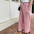 Cotton Thin Striped / Smiley Embroidery Straight Pants