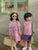 Siblings Floral Short Sleeve Shirt & Purple Shorts And Dress Set