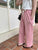 Cotton Thin Striped / Smiley Embroidery Straight Pants