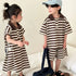 Summer Stripe Clothes Siblings Girls Dresses Boys Short Sleeve Outfits