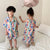 Summer Holiday Style Printing Clothes Siblings Clothes Boys Short Sleeve Clothing Set Girls Sleeveless Dress