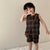 Summer Siblings Plaid Clothes Sets Boys Vest And Shorts Girls Lacework Vest And Nine-minute Wide-leg Pants