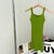 Green Knitted Slim Slip Dress