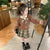 Preppy Style Plaid Knitted Cute Bear Puff Sleeve Cardigan & Plaid Pleated Skirt 2 Piece Clothes Set