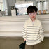 Stand Collar Thin Stripes Zipper Knitted Sweater