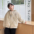 Padded Letters Embroidery Hooded Patchwork Jacket