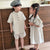 Summer Siblings Clothes Striped Tops And Shorts Ruffle Sleeve Dresses