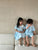 Siblings Kindergarten Uniform Style Loose Short Sleeve Clothes Sets & Embroidery Turn Down Dress Sets