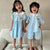 Siblings Kindergarten Uniform Style Loose Short Sleeve Clothes Sets & Embroidery Turn Down Dress Sets