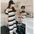 Family Matching Cotton Casual Striped Short Sleeve Tee & Shorts / Loose Dress