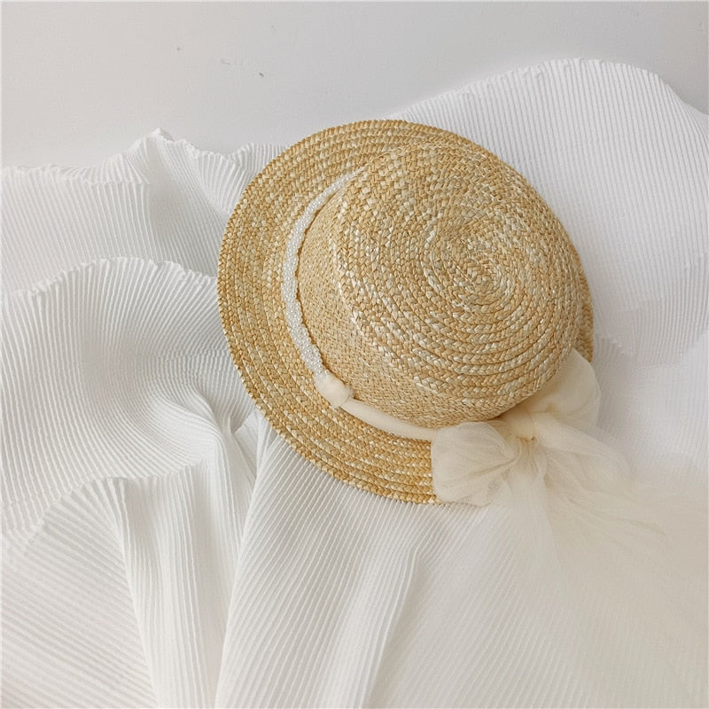 straw lace bow hat