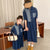 Mommy & Daughter Denim Patchwork Turn Down Collar Dress