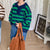 Embroidery Striped Loose Zipper Pullover