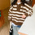 Embroidery Striped Loose Zipper Pullover