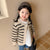 Striped Knitted Round Collar Single Breasted Cardigan