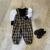 Mummy / Daughter Plaid Overall With Knitted Patchwork Top